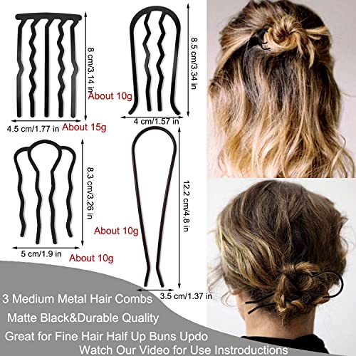 7 Pcs Metal Hair Side Combs Hair Fork Clip Teeth Hair Pin Stick for Updo Bun, U Shape Hair Combs for Vintage Hairstyle Hair Accessories, Thick&Fine Hair Combination - color: Thick&Fine Hair Combination