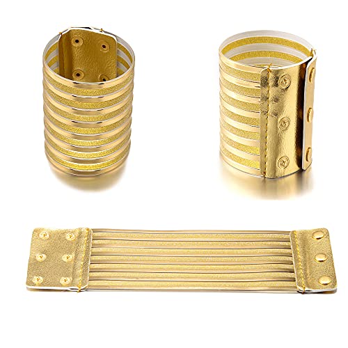African Choker Collars Necklace,Snap Egypt Punk Gothic Chunky Leather Bib Statement Necklaces for Women and Girls - color: Gold Set