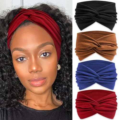 Wide Headbands For Women Cute Boho Headband Solid Color Knotted Turban Head Bands Soft Hair Wraps Red Head Scarf Fashion Turban Hairband Black Scarf Headband For Women’s Hair Accessories - color: Style 142