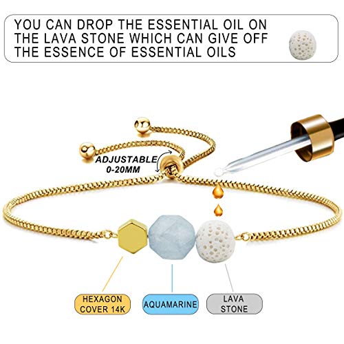 Jardme Essential Oil Diffuser Bracelets, 14K Gold Link Bracelets for Women, Birthday Gifts for Women Mom - color: Aquamarine