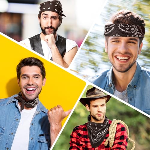 PLULON Bandanas for Men Women 4/12/24/30 Pack, Paisley Pattern Bandana Bulk Headbands Handkerchief Face Mask 100% Polyester - color: Brown
