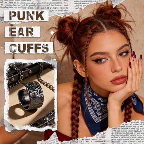 Gothic Ear Cuffs Helix Cartilage Clip on Goth Ear Cuff Stainless Steel Hypoallergenic Earrings for Women Men Non Piercing Gold & Silver Fake Earring Lightweight Punk Jewelry Gift - color: L2-Edgy Design Black 1