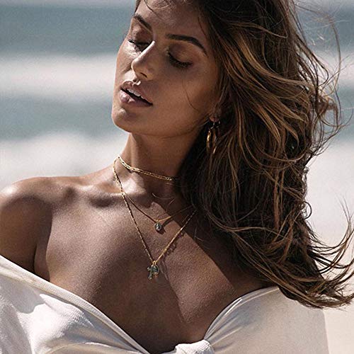 6PCS Layered Gold Necklaces for Women Trendy, 18K Gold Plated Cross Pendant Necklace Set, Vintage Chunky Gold Necklace Stack for Women Jewelry Gifts - style: Layered Cross Necklace A