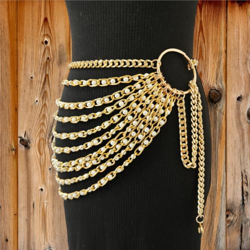 THREEBOY Women Apparel Belts Fashion Sexy Multilayer Metal Pearl Waist Chain Belt - color: Gold Pearls