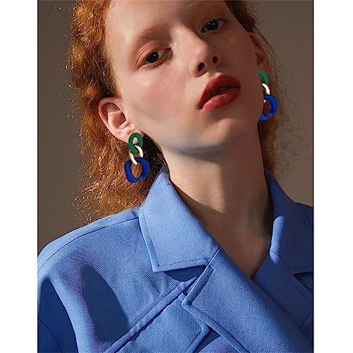 Charm Elegant Hollow Color Chain Acrylic Geometric Temperament Dangle Drop Earrings Bohemian Minimalist Hypoallergenic Jewelry Gift - color: Green Gold Blue Earrings