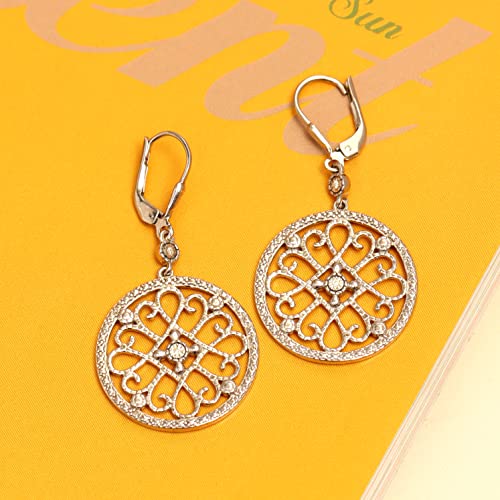 LeCalla 925 Sterling Silver Leverback Drop Earrings | Lightweight Celtic-Knot Filigree Heart Teardrop Dangle Earring for Women's Gift for Her - color: Lab-Grown Diamond 0.03Ct Filigree
