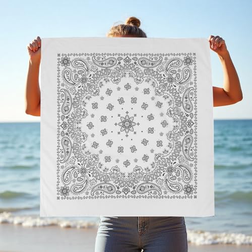 Bandana Single Pack Soft Thin 27 inch Cotton Paisley Extra Large Headwear - color: White