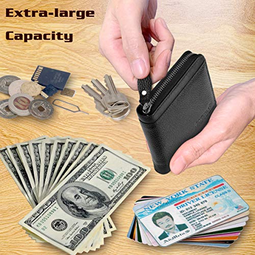 Admetus Mens RFID Blocking Wallets Zipper Leather Wallet for Men Bifold RFID Card Holder - color: Black-21