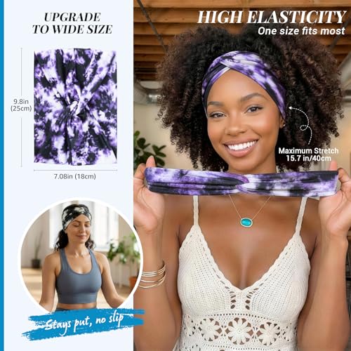 Awumbuk Wide Headbands for Women, 7.08 Inch Thick Boho Turban Style Hair Wraps, Non-Slip Moisture-Wicking Workout Headband for Sports, Yoga, Daily Fashion, 8 Pack Multi Colors (Gray) - color: Gray