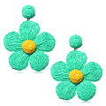Rattan Earrings for Women Statement Boho Raffia Straw Wrapped Flower Drop Dangle Earrings Summer Tropical Beach Jewelry - color: Lake Blue