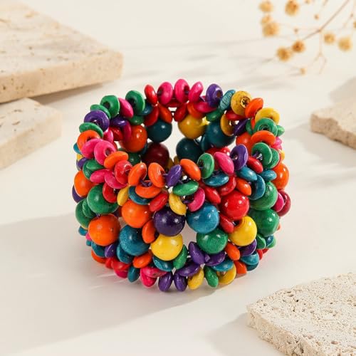 Bohemian Wooden Bead Bracelets Boho Colorful Handmade Elastic Stretch Bracelets Design for Women Summer Beach Festival Jewelry - color: Colors