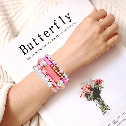 GOOJIDS Simple Beaded Gold Plated Bangles Bracelet Chunky Bamboo Tube Curved Stacking Clear Acrylic Colorful Beads Stretchable Gold Plated Bracelets Set For Women - color: A-A1 Mix Set