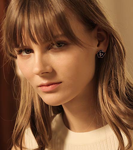AllenCOCO Rose Flower Stud Earrings for Women Sensitive Ears, Hypoallergenic Cute Gold And Silver Rose Flower Earrings Studs for Women Nickel Free - color: Black flower/Rose gold, size: 0.55