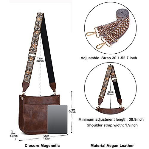 HKCLUF Crossbody Bag Purse for Women 2PCS/Set Leather Hobo Handbag Wallet Set With 2Adjustable Guitar Strap Shoulder Bag | Purse - color: 01 Light Coffee