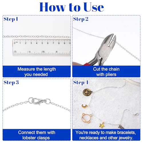 Wanmu 9.8Ft Stainless Steel Chain for Jewelry Making, Silver Necklace Link Cable Chains Roll with 10 Lobster Clasps and 30 Open Jump Rings, Charm Bracelet Supplies for Men Women DIY Craft - 1.5MM - color: Silver