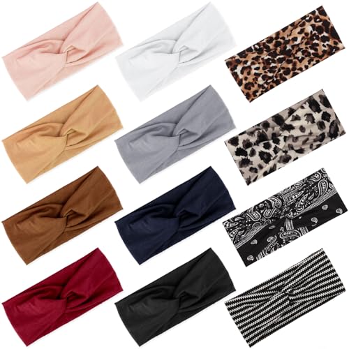 AQOKKA Elastic Knotted Headbands for Women Criss Cross Head Bands for Women's Hair Non Slip Boho Wrap Twisted Hair Accessories - color: 12 Pcs Criss Cross：B