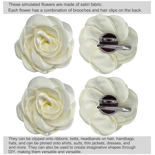 Sanrich Women's Brooches 4pcs Rose Flower Hair Clip Mexican Hair Flowers Clips Hairpin Brooch Tea Party Hats Headpieces (off white) - color: off white