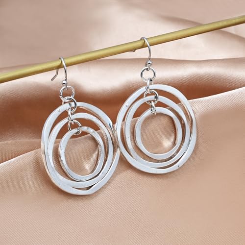 Silver Circle Earrings Sterling Silver Earrings for Women Bohemian Earrings Hypoallergenic Irregular Dangle Earrings Boho Earrings for Women