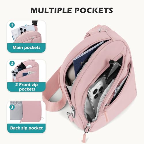 TOPEAST Anti Theft Crossbody Bags for Women Men, Small Sling Crossbody Bag Travel Purse Shoulder Wallet with RFID Blocking - color: Pink