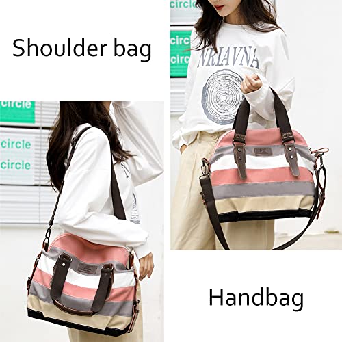 Canvas Handbag Multi-Color Striped Lattice Cross Body Shoulder Purse Bag Tote-Handbag for Women | Striped - style: Multi Color C