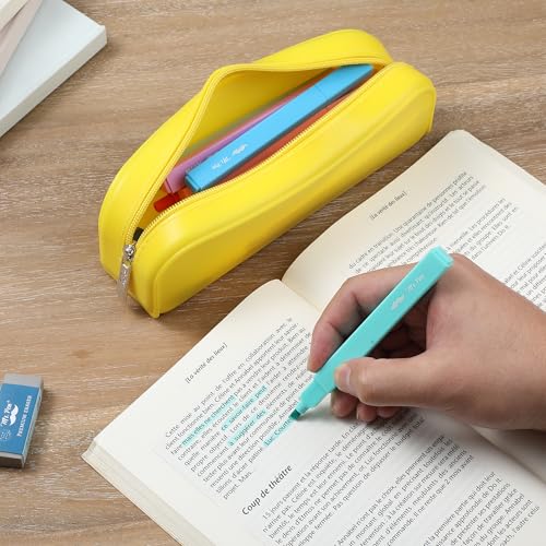 Mr. Pen- Silicone Pencil Case, Aesthetic Pencil Bag for Women, Makeup Pouch | Multifunctional Pouch for Stationery, Cosmetics and Electrical Goods Storage - color: Yellow