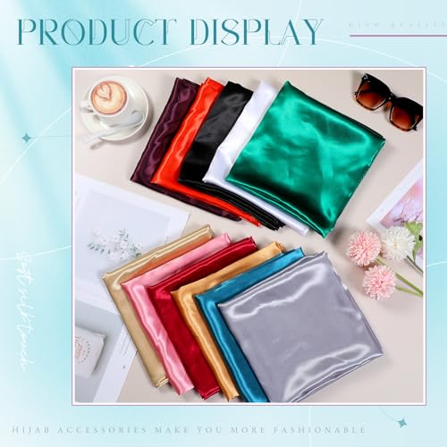 Hicarer 12 Pcs 35 Inch Satin Head Scarf Square Silk Like Neck Scarf Large Hair Scarf Silk Lightweight Hair Wrapping for Women - color: Simple Style