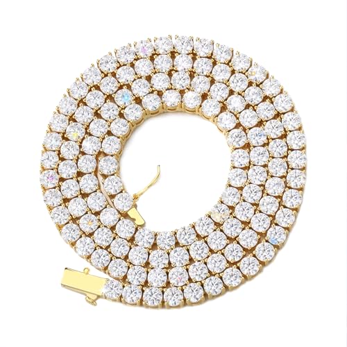 BREN Tennis Necklace - 3mm 4mm 5mm Iced Out Diamond Tennis Chain 5A Cubic Zirconia Necklace - 18K/White Gold Plated Flat Tennis Necklace for Women and Men Size 16"-22" - color: Gold-5mm, size: 16 inch