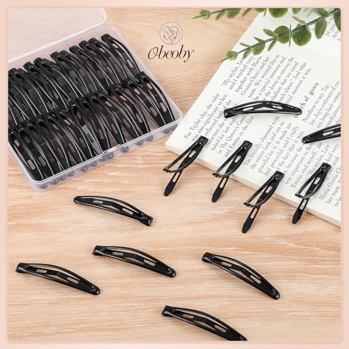 Obeoby 40 Pcs Black Metal Snap Hair Clips, 2.36 Inch Hair Barrettes Accessories for Women Girls - color: Black