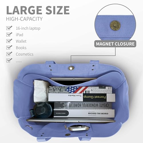 HOMESPON Large Canvas Tote Bag for Women Everything Bag with Pockets and Laptop Sleeve - color: Violet