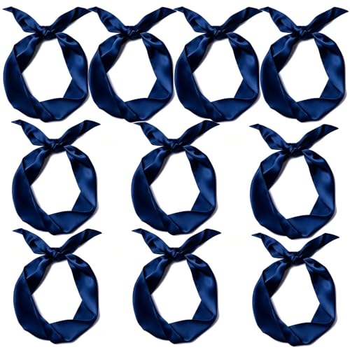 10 Pcs Long Thin Small Skinny Scarf Satin Neck Tie Ribbon Choker for Women Girls - color: Navy Blue