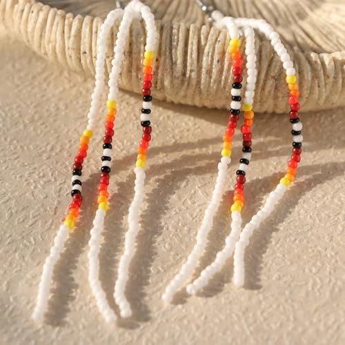 Native Long Beaded Tassel Earrings for Women, Boho Handmade Colorful Beads Statement Dangle Earing Prom Jewelry Gift. - color: White