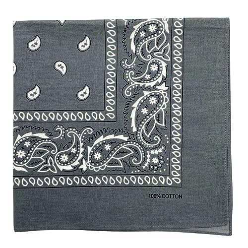 MDSTYLE 100% Cotton Bandana for Men & Women 22" x 22" Paisley Pattern Handkerchief Headband Scarf - color: Grey