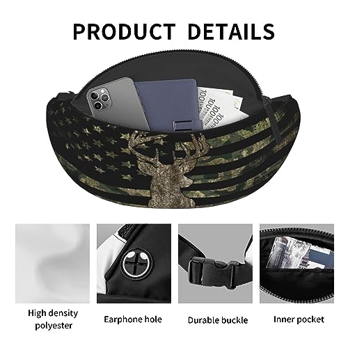 Camo Camouflage American Flag Hunting Deer Fashion Casual Fanny Pack Waist Bag Men Women Adjustable Belt Waist Bag For Travel Hiking Cycling Running Festival Carnival - color: Black1