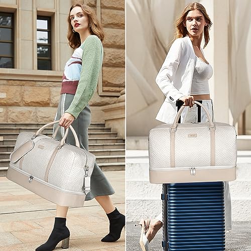 IBFUN Weekender Bags for Women, 21" Weekender Travel Bag, Travel Duffle Bag with Shoe Compartment Carry on Overnight Duffel Bag for Weekend Travel Business Trip, 3PCS - color: A7-Beige