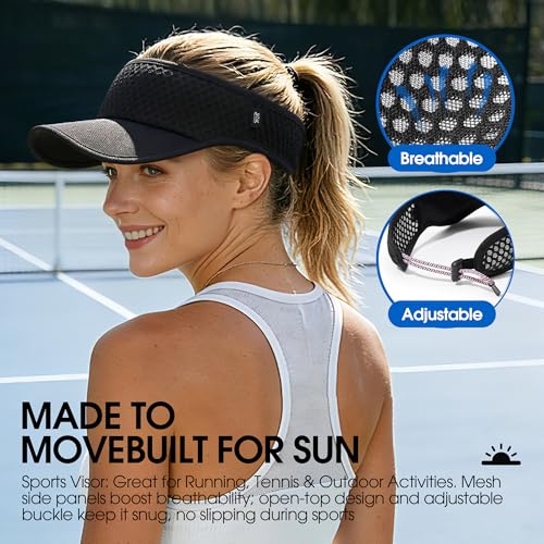 AUSFLUG Sun Visor Hat Men Women - Wide Brim Quick Dry Adjustable Cap, Lightweight for Golf Tennis Pickleball Beach - color: Black