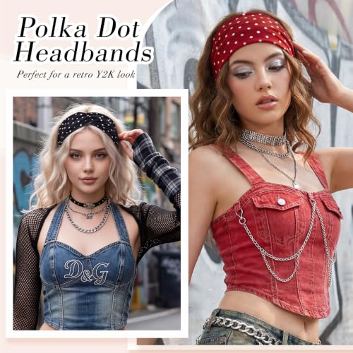 obeoby 6Pack Polka Dot Headbands for Women Girls, Wide Elastic Head Bands Non Slip for Workout, Trendy Thick Cross Hair Bands for Retro Y2K Outfit - color: Polka dots