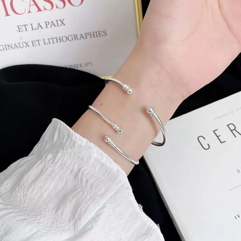 Sterling Silver Bangle Bracelets for Women,Fashion Jewelry Simple Adjustable 925 Silver Cuff Bangles for Women Mom Wife Valentine Mothers Day Gift - color: style-3