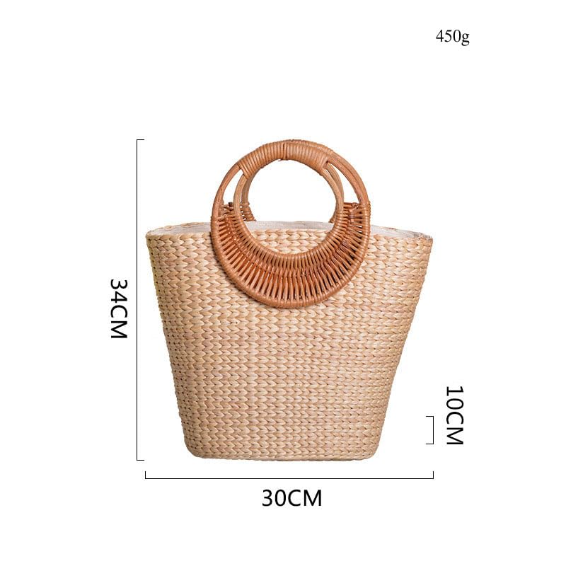 Women's Straw Shoulder Bag Women Large Woven Bag Round Handle Ring Tote Purse Retro Handbags Summer Travel Beach Handbag Hand Woven Straw Large Hobo Bag Big Capacity Handmade Bag for Girls Women D - color: Women's Straw Bag D