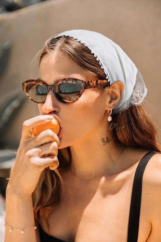 Huachi White Bandanas Head Scarf Headband for Women’s Hair - Lace Hair Scarf Bandana Headband - Cute Stylish Head Kerchief Summer Accessories - color: White