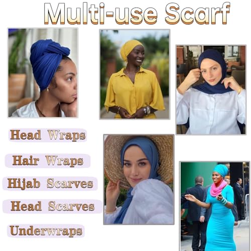 Head Wraps for Black Women, Breathable Headwrap Soft Long Hair Wraps Wide Headscarves for Locs Braids - color: 5pcs-(black,denim Blue,royal Blue,navy Blue,sky Blue)