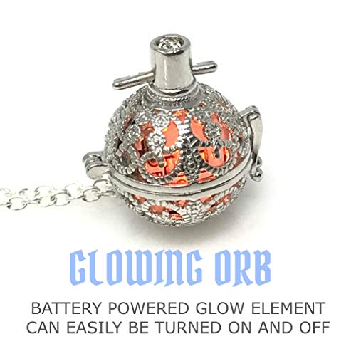 UMBRELLALABORATORY Steampunk FIRE Necklace - Pendant Glow Locket - Great Gifts for women, Mother, Father, cute magical Jewelry - color: Orange