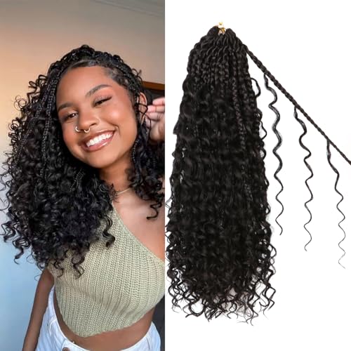 Goddess Boho Box Braids Crochet Hair-8 Packs 14 Inch Crochet Box Braids for Black Women Pre Looped (1B, 14 Inch (Pack of 8)) - color: 1B#, size: 14 Inch (Pack of 8)