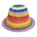 Women Straw Sun Hat Floral Woven Crochet Bucket Hat Y2k Aesthetic Accessories Beach Hat Hand Woven Boho Foldable Cap - color: Striped B
