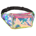 Holographic Clear Fanny Pack Belt Bag | Waterproof fanny pack for Women - Crossbody Bum Waist For Halloween costumes, Hiking, Running, Travel and Stadium Approved (Pink) - color: Pink & Gold / Transparent Holographic