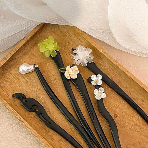 6 Pcs Vintage Wood Hair Sticks Chinese Hair Pins Hair Bun Sticks Flower Updo Holders Hair Chopsticks Hair Accessories for Women Girls