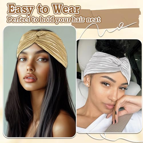 4 Pcs Boho Gold Headbands for Women Short Twist Hair Bands Wrinkle Metallic Turban Head Bands Christmas Non Slip Workout Yoga Women's Hair Wraps Accessories