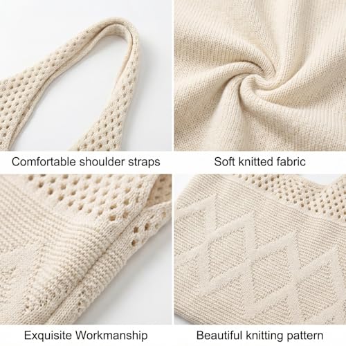 2/4 Pcs Crochet Mesh Beach Tote Bags, Summer Aesthetic Boho Knit Bag for Women Casual Vacation Essentials - color: Beige + Pink