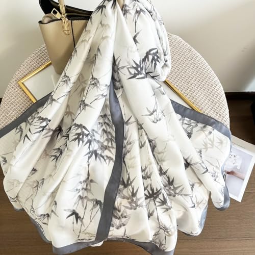 Long Silk Like Scarf Lightweight Satin Scarves Large Sunscreen Shawl Wrap for Women - color: 025.bamboo Grey
