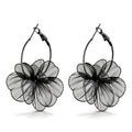 Gold Flower Statement Earrings for Women Boho Trendy Hoop Earrings Floral Dangle Petal Earring Prom Wedding Jewelry Gifts - color: A3:black