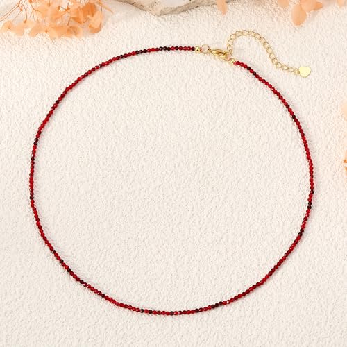 JSJOY Tiny Crystal Beaded Choker Necklaces for Women Colorful Beaded Necklace Dainty Choker Necklaces Simple Boho Jewelry Gifts for Teens Handmade Shining Bead Necklaces Gifts - color: Dark Red